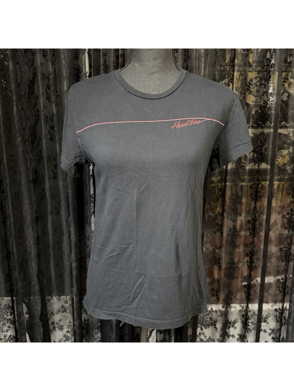 Diesel Rare Black Heartline Logo Tee Red Embroidered Crewneck Size S